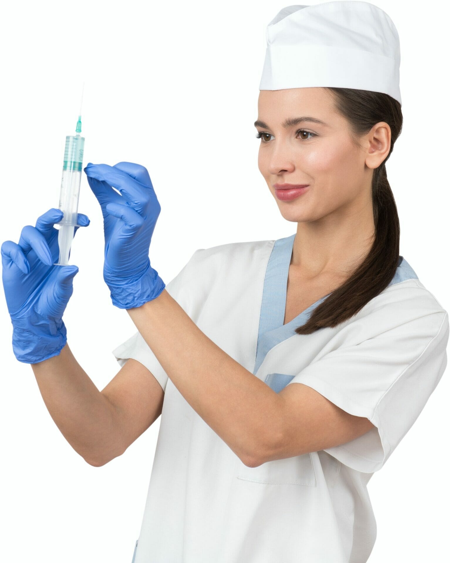 a nurse holding a syringe in her hand